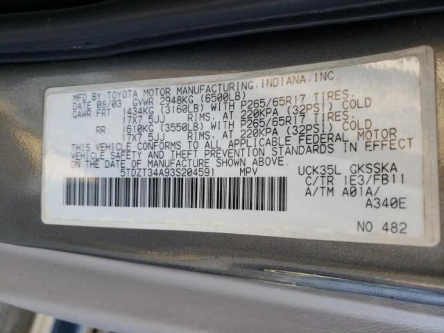 5TDZT34A93S204591 Toyota Sequoia Sr 2003. Фото: 9