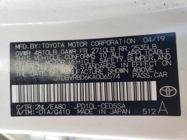 2019 TOYOTA MIRAI JTDBVRBD6KA006574