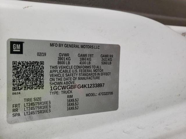 2019 CHEVROLET EXPRESS G2 1GCWGBFG4K1233897