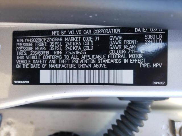 2015 VOLVO XC60 T6 PR YV4902RK1F2742649