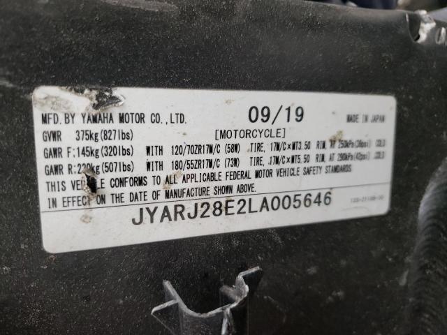 2020 YAMAHA YZFR6 JYARJ28E2LA005646