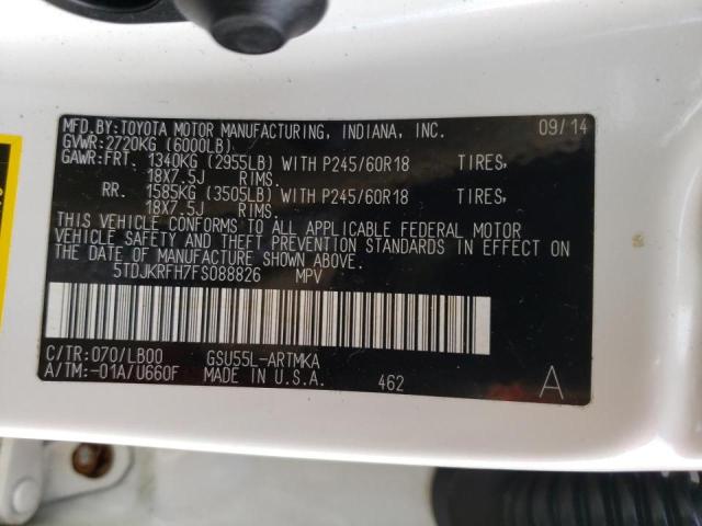 2015 TOYOTA HIGHLA XLE 5TDJKRFH7FS088826