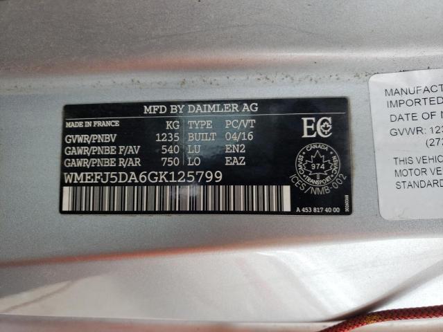 2016 SMART FORTWO WMEFJ5DA6GK125799