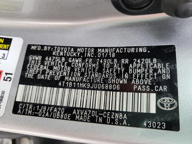 2018 TOYOTA CAMARY 4T1B11HK9JU068806