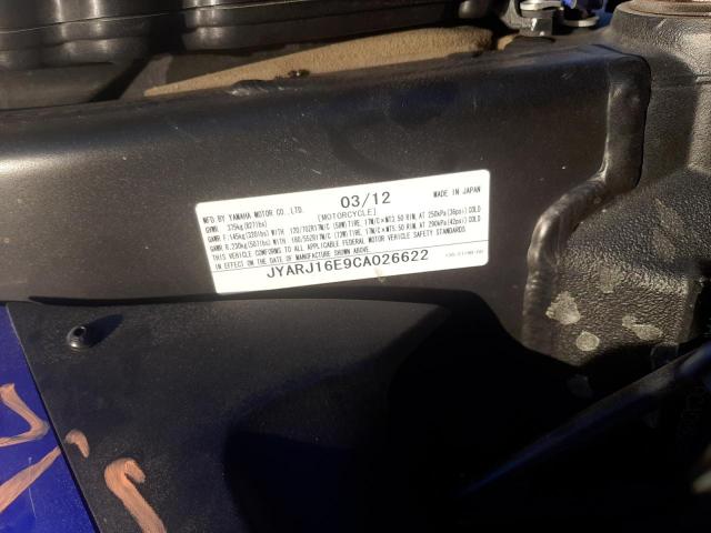 2012 YAMAHA YZFR6 JYARJ16E9CA026622
