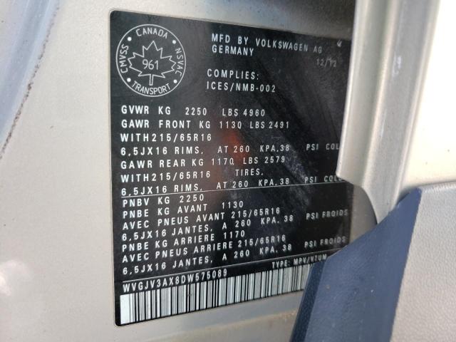 WVGJV3AX8DW575089 Volkswagen Tiguan S 2013. Фото: 9