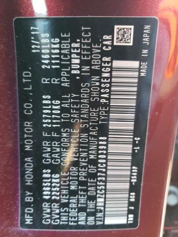 2018 HONDA CLARITY TO JHMZC5F37JC003988