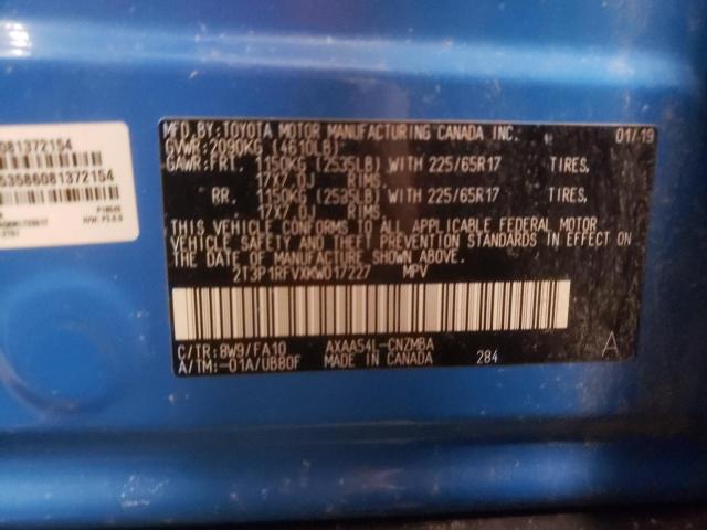 2019 TOYOTA RAV4 XLE 2T3P1RFVXKW017227