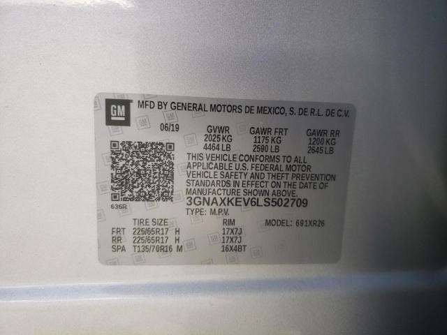 2020 CHEVROLET EQUINOX LT 3GNAXKEV6LS502709