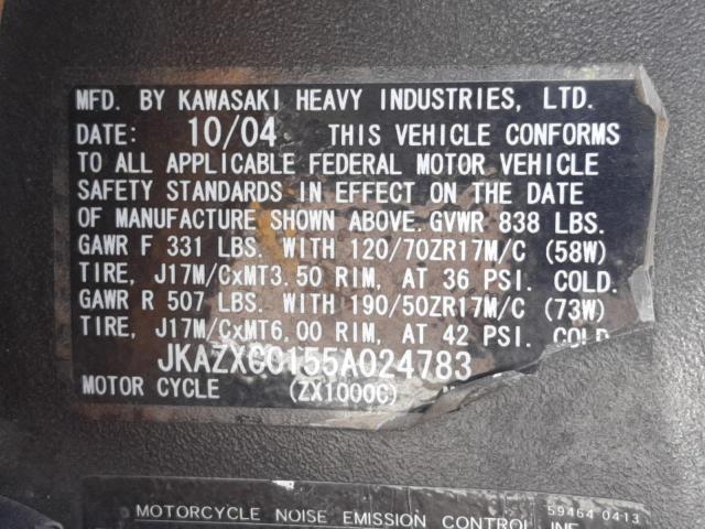 2005 KAWASAKI NINJA ZX 1 JKAZXCC155A024783