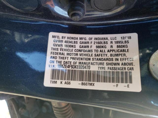 2019 HONDA INSIGHT TO 19XZE4F93KE020470