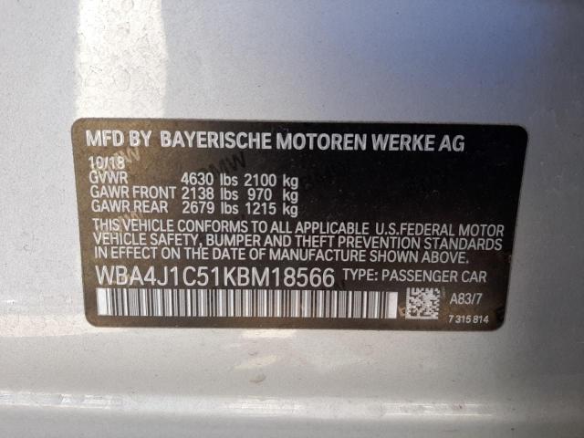 2019 BMW 430I GRAN WBA4J1C51KBM18566