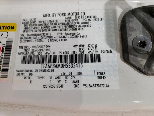 1FA6P8AM0H5335415 Ford Mustang 2017. Фото: 9