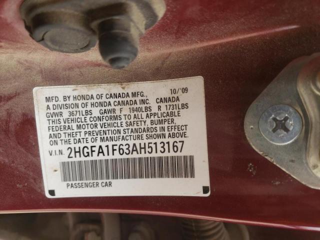 2HGFA1F63AH513167 Honda Civic Lx-S 2010. Фото: 9