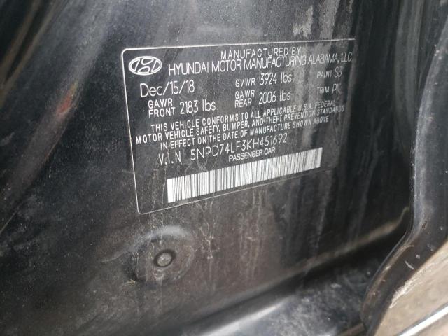 2019 HYUNDAI ELANTRA SE 5NPD74LF3KH451692
