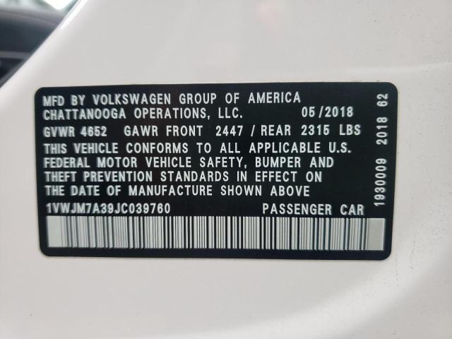 2018 VOLKSWAGEN PASSAT GT 1VWJM7A39JC039760