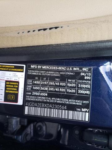 2013 MERCEDES-BENZ ML 350 BLU - 4JGDA2EBXDA230564