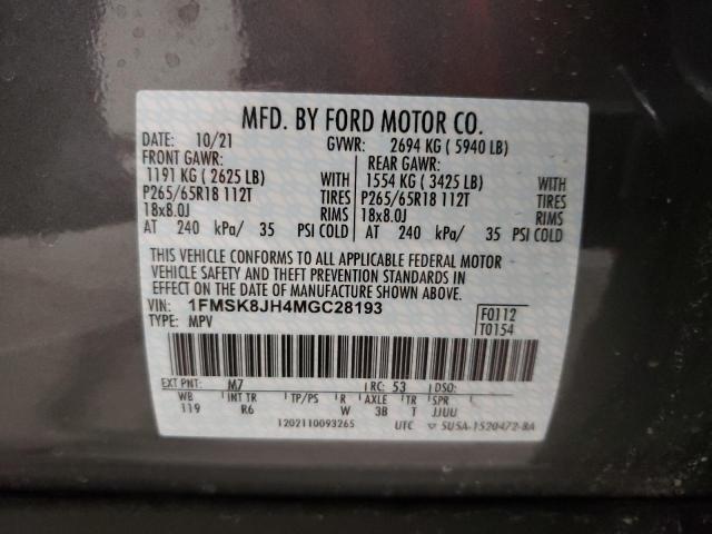 2021 FORD EXPLORER T 1FMSK8JH4MGC28193