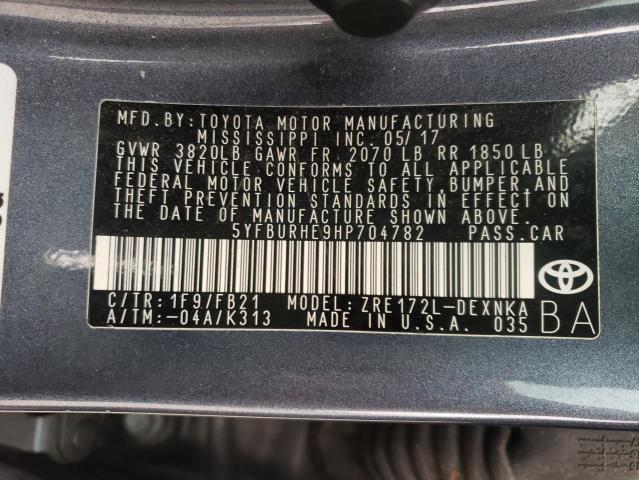 2017 TOYOTA COROLLA L 5YFBURHE9HP704782