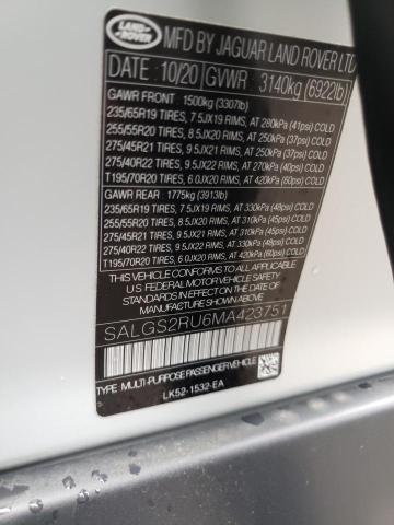 2021 LAND ROVER RANGE ROVE SALGS2RU6MA423751