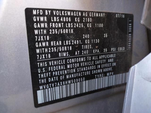 2017 VOLKSWAGEN TIGUAN SPO WVGTV7AX6HW509050