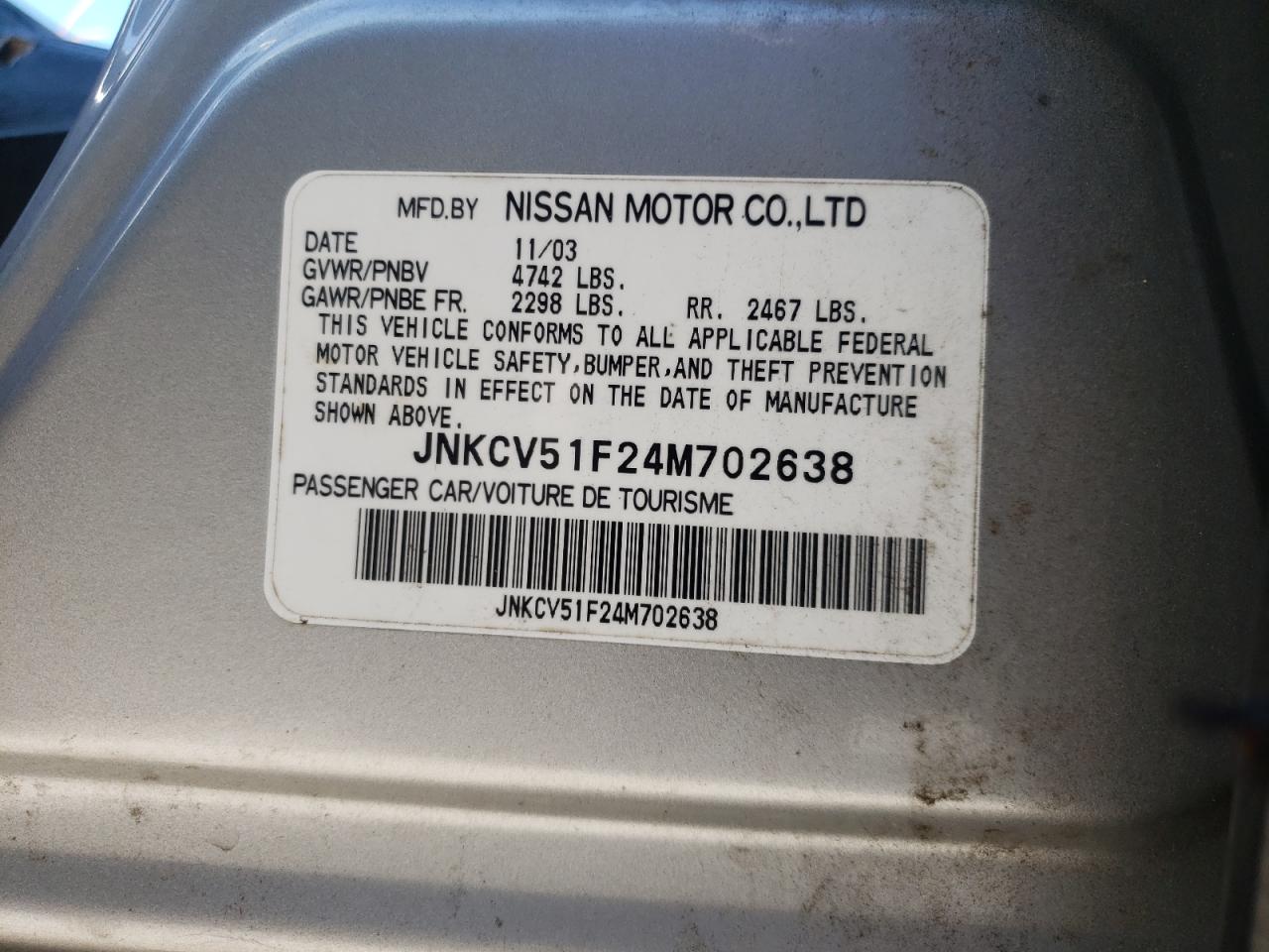 JNKCV51F24M702638 2004 Infiniti G35