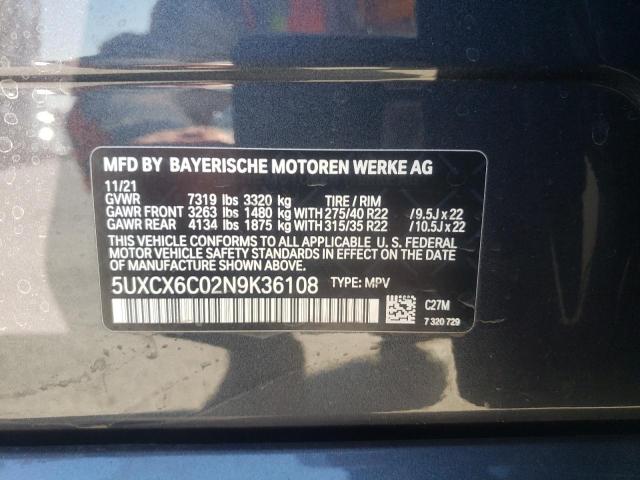 2022 BMW X7 M50I 5UXCX6C02N9K36108