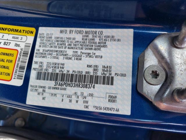 2017 FORD FUSION SE - 3FA6P0HD3HR308374