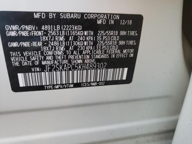 2019 SUBARU FORESTER S JF2SKAPC5KH489302