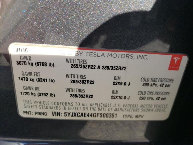 2016 TESLA MODEL X 5YJXCAE44GFS00351