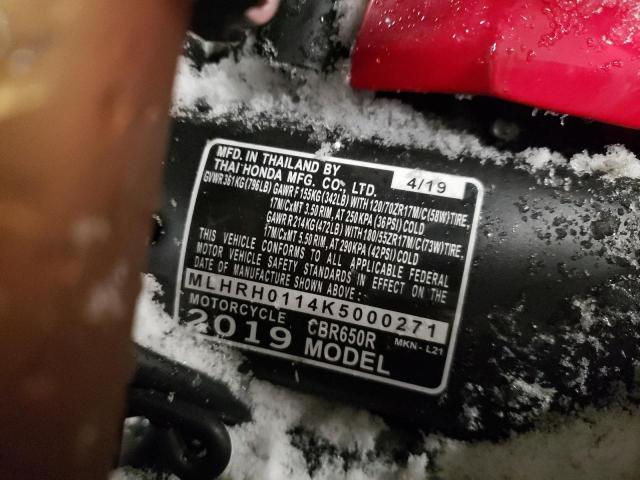 2019 HONDA CBR650 R MLHRH0114K5000271