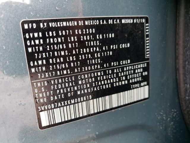 2019 VOLKSWAGEN TIGUAN S 3VV0B7AXXKM088619