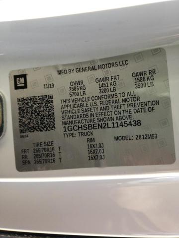 2020 CHEVROLET COLORADO 1GCHSBEN2L1145438
