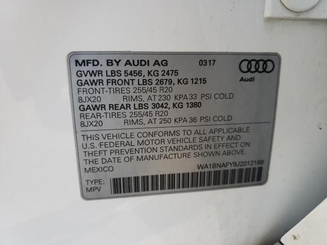 2018 AUDI Q5 PREMIUM WA1BNAFY9J2012189