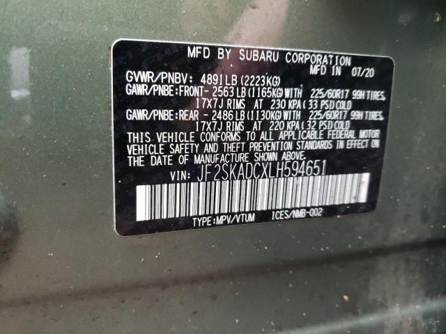 2020 SUBARU FORESTER JF2SKADCXLH594651