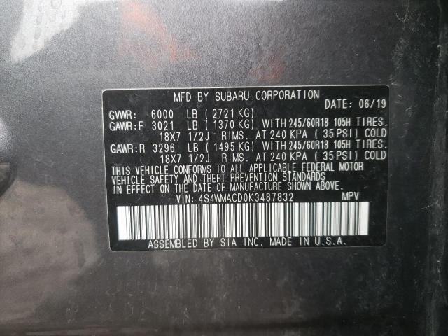 2019 SUBARU ASCENT PRE 4S4WMACD0K3487832