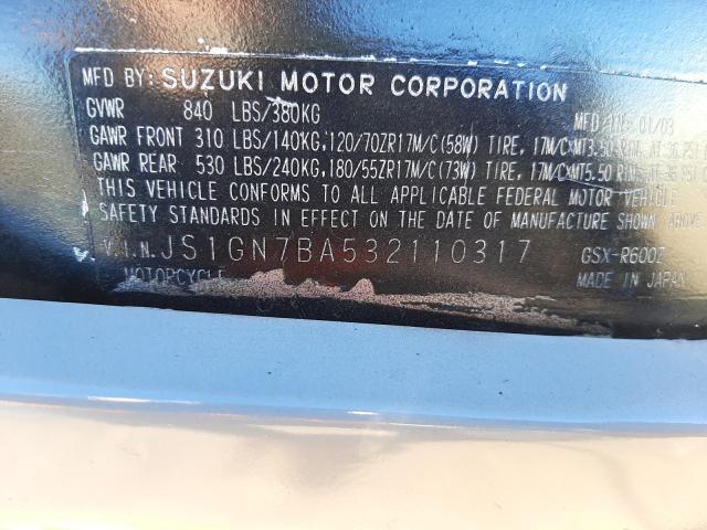 2003 SUZUKI GSX-R600 JS1GN7BA532110317