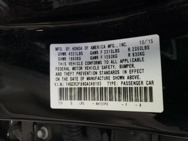 1HGCR2F88GA049190 Honda Accord Exl 2016. Фото: 9