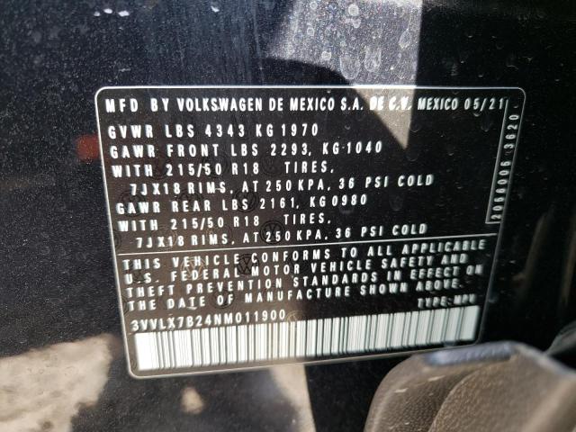 2022 VOLKSWAGEN TAOS SE IQ 3VVLX7B24NM011900