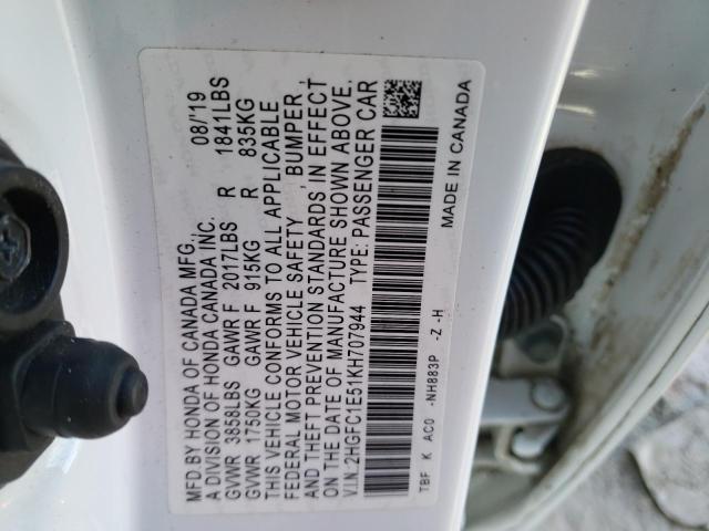 2019 HONDA CIVIC SI 2HGFC1E51KH707944