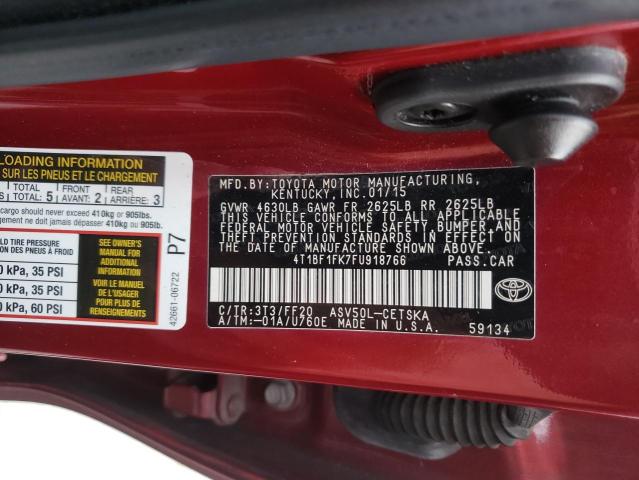 4T1BF1FK7FU918766 Toyota Camry Le 2015. Фото: 9