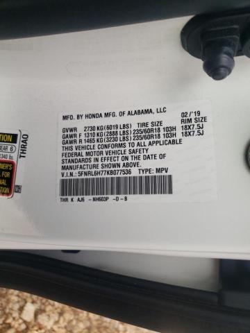 5FNRL6H77KB077536 Honda Odyssey Ex 2019. Фото: 9