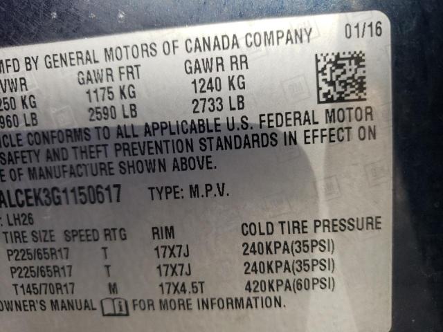 2016 CHEVROLET EQUINOX LT 2GNALCEK3G1150617