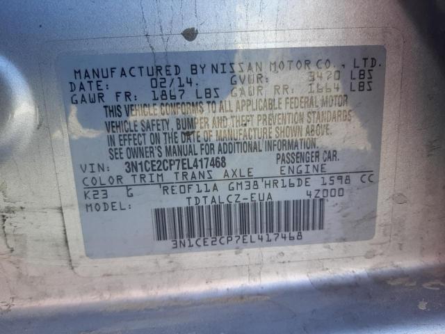 3N1CE2CP7EL417468 Nissan Versa Note 2014. Фото: 9