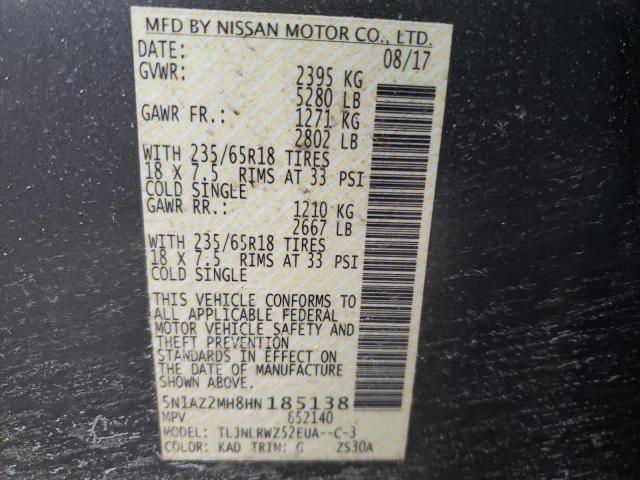 5N1AZ2MH8HN185138 Nissan Murano S 2017. Фото: 9
