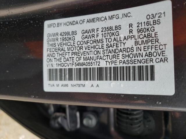 2021 HONDA ACCORD EXL 1HGCV1F54MA055172