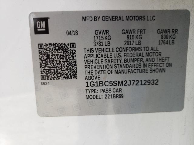 1G1BC5SM2J7212932 Chevrolet Cruze Ls 2018. Фото: 9
