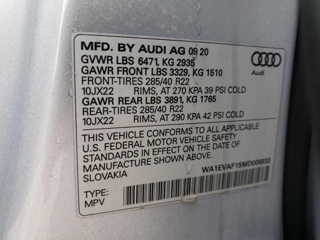 2021 AUDI Q8 PREMIUM WA1EVAF15MD006933