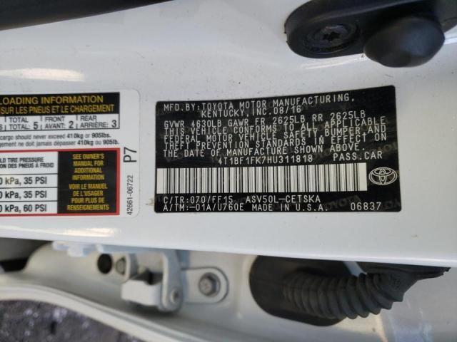 2017 TOYOTA CAMRY 4D 2 4T1BF1FK7HU311818