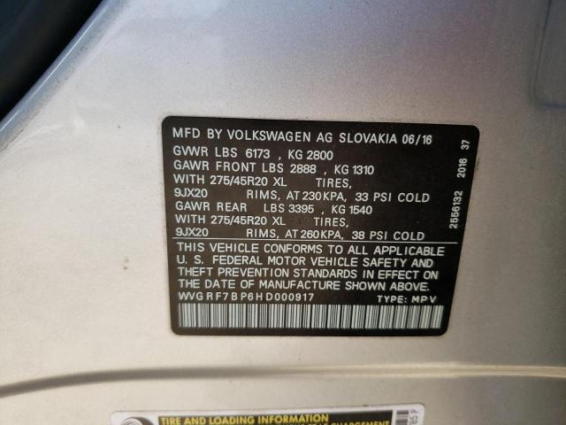 2017 VOLKSWAGEN TOUAREG WO WVGRF7BP6HD000917